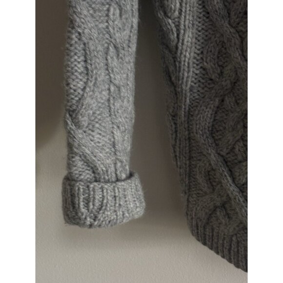 Lands End Cable Knit Wool Fisherman Sweater Grey Heavy Womens Medium - Picture 4 of 11